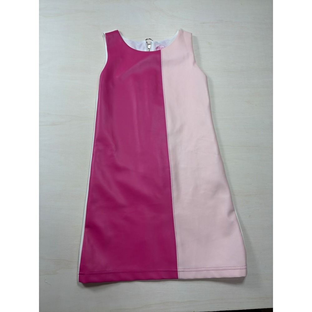 Zoe LTD Girls Pink Colorblock Faux Leather Ponte Shift Dress Size 14 NYC Made